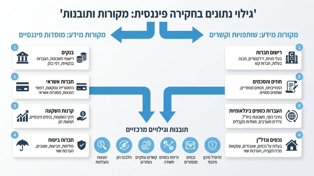 חוקר פרטי מנתח נתונים פיננסיים על מסך מחשב