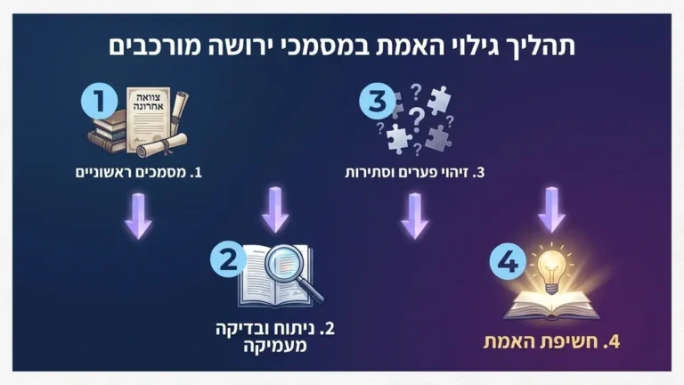 זכוכית מגדלת מונחת על מסמכים משפטיים וצוואה