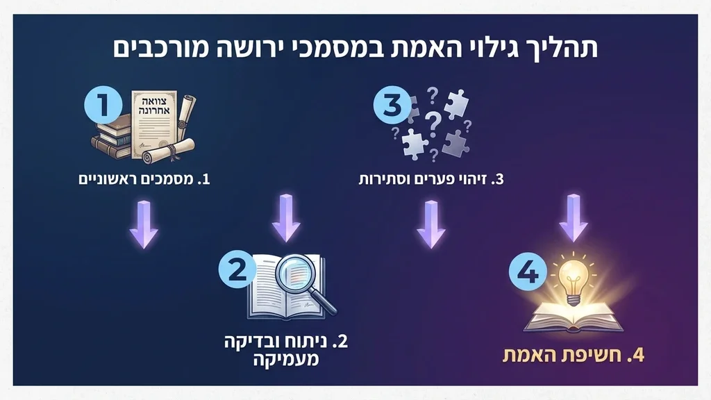 זכוכית מגדלת מונחת על מסמכים משפטיים וצוואה